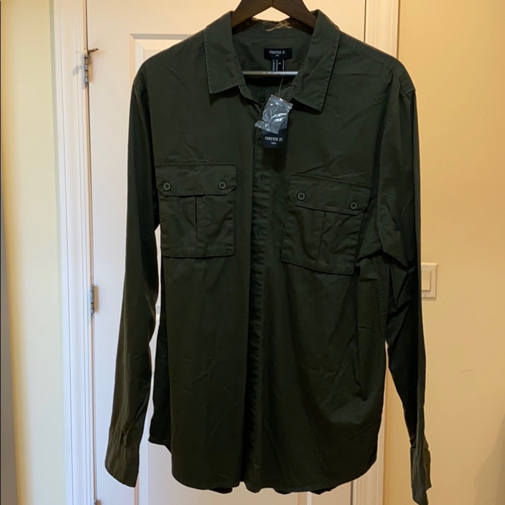 Army green long sleeved shirt